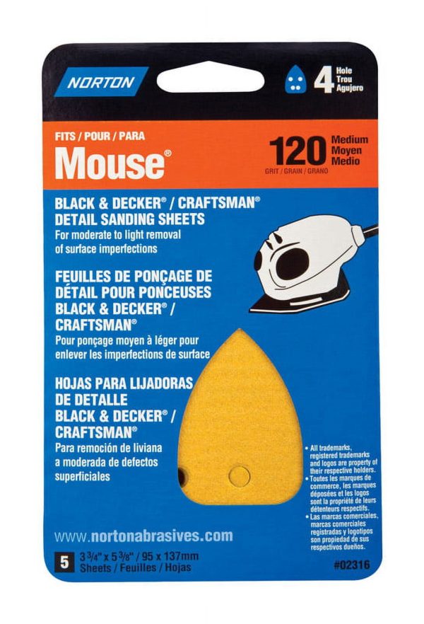 Norton 5-1 4 in. L X 3-3 4 in. W 120 Grit Aluminum Oxide Mouse Sandpaper 5 pk Hot on Sale