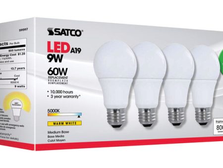 Satco Type A A19 E26 (Medium) LED Bulb Natural Light 60 Watt Equivalence 4 pk on Sale