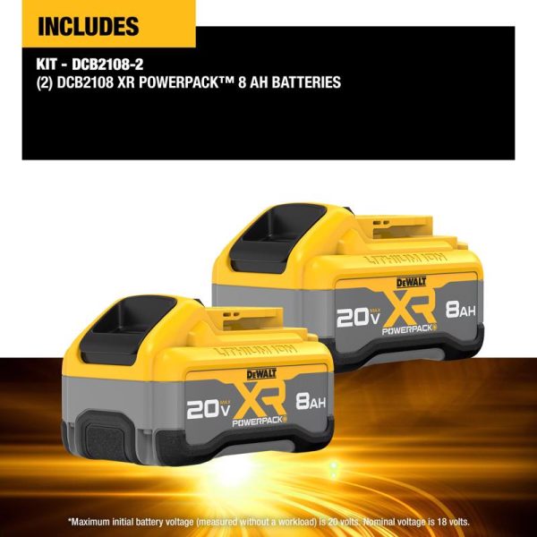 DeWalt 20V MAX XR Powerpack DCB2108-2 8 Ah Lithium-Ion Battery 2 pc For Sale