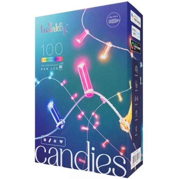 Twinkly Candies Candle LED Multicolored 100 ct String Light String 9.8 ft. For Sale