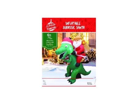 A Holiday Company Jurassic Santa LED Dinosaur with Santa 6 ft. Inflatable For Cheap