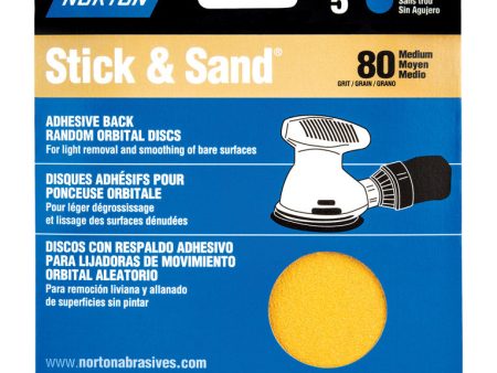 Norton Stick & Sand 5 in. Aluminum Oxide Adhesive A250 A290 H290 Sanding Disc 80 Grit Coarse 5 pk Online Sale