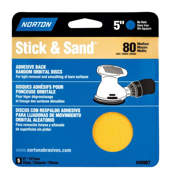 Norton Stick & Sand 5 in. Aluminum Oxide Adhesive A250 A290 H290 Sanding Disc 80 Grit Coarse 5 pk Online Sale